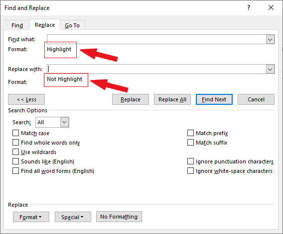remove all formatting in word